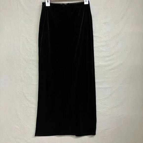 NWT Wild Fable Women's Size XS Black Satin Elastic Waist Velour Maxi Skirt - Picture 4 of 13